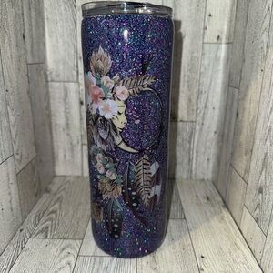 Purple Glitter Tumbler with Dreamcatcher Design